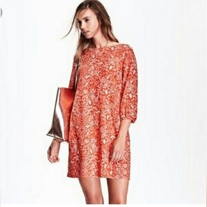 Old Navy orange and white woodland shift dress w/ birds rabbits flowers large